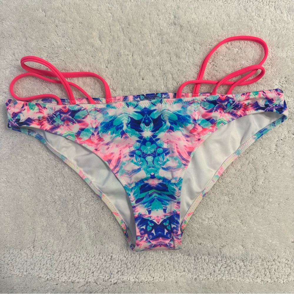 Victoria’s Secret Cheeky Strappy Neon Floral Bikini Bottoms Medium